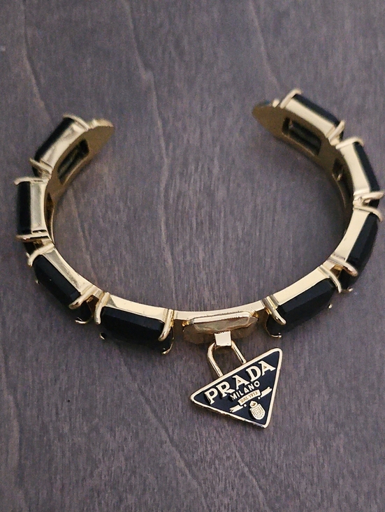 Fashion Jewelry Jewelry - Gold Plated Black and Gold Logo Charm Cuff